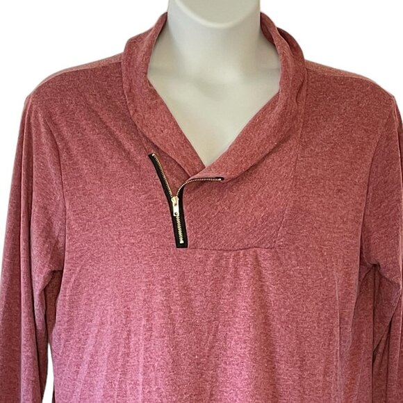 Cyanstyle Shawl Collar Asymmetric Zipper Neckline Raspberry Marled Heather  2XL - Picture 4 of 9
